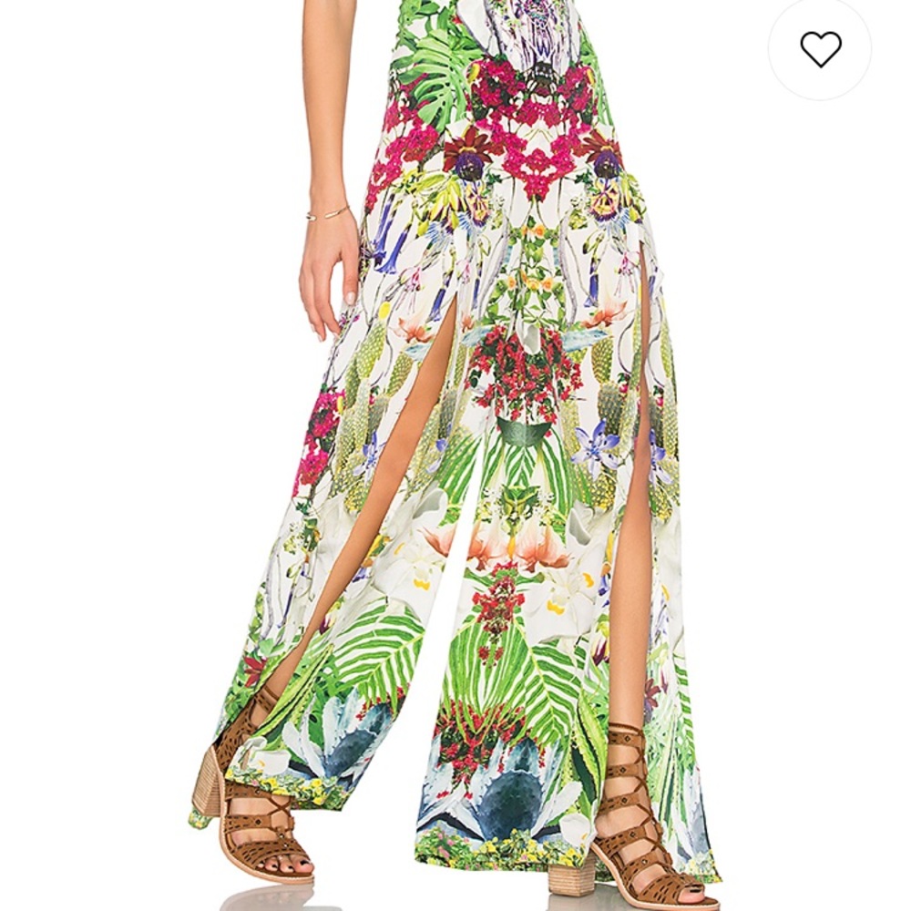 Camilla White Tropical Floral Split Wide-Leg Trousers